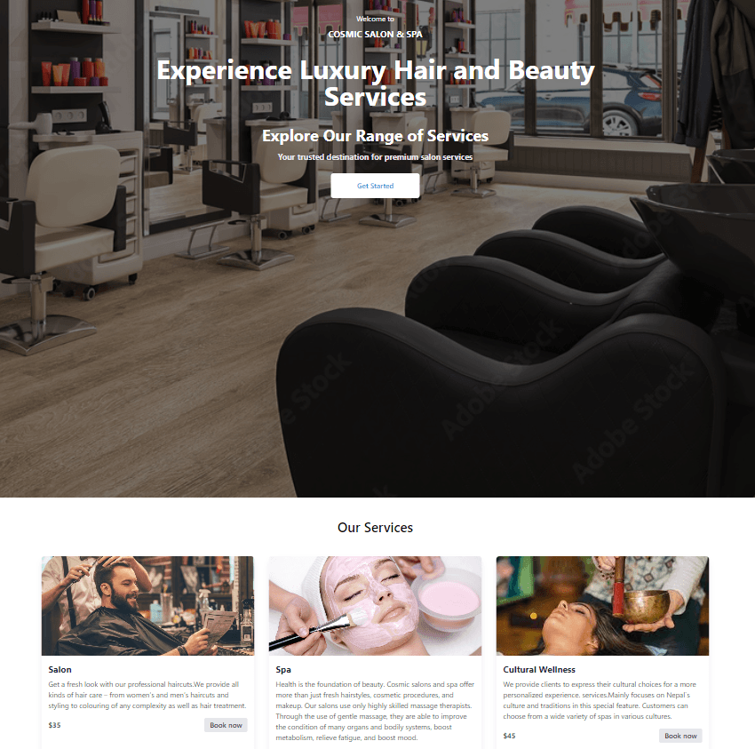 Screenshot of Spa & Salon Management System